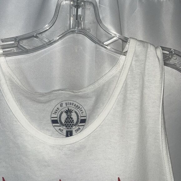 L Love&Pineapples All American Girl White Woman Graphic Tank Top 100% Cotton - Picture 5 of 7